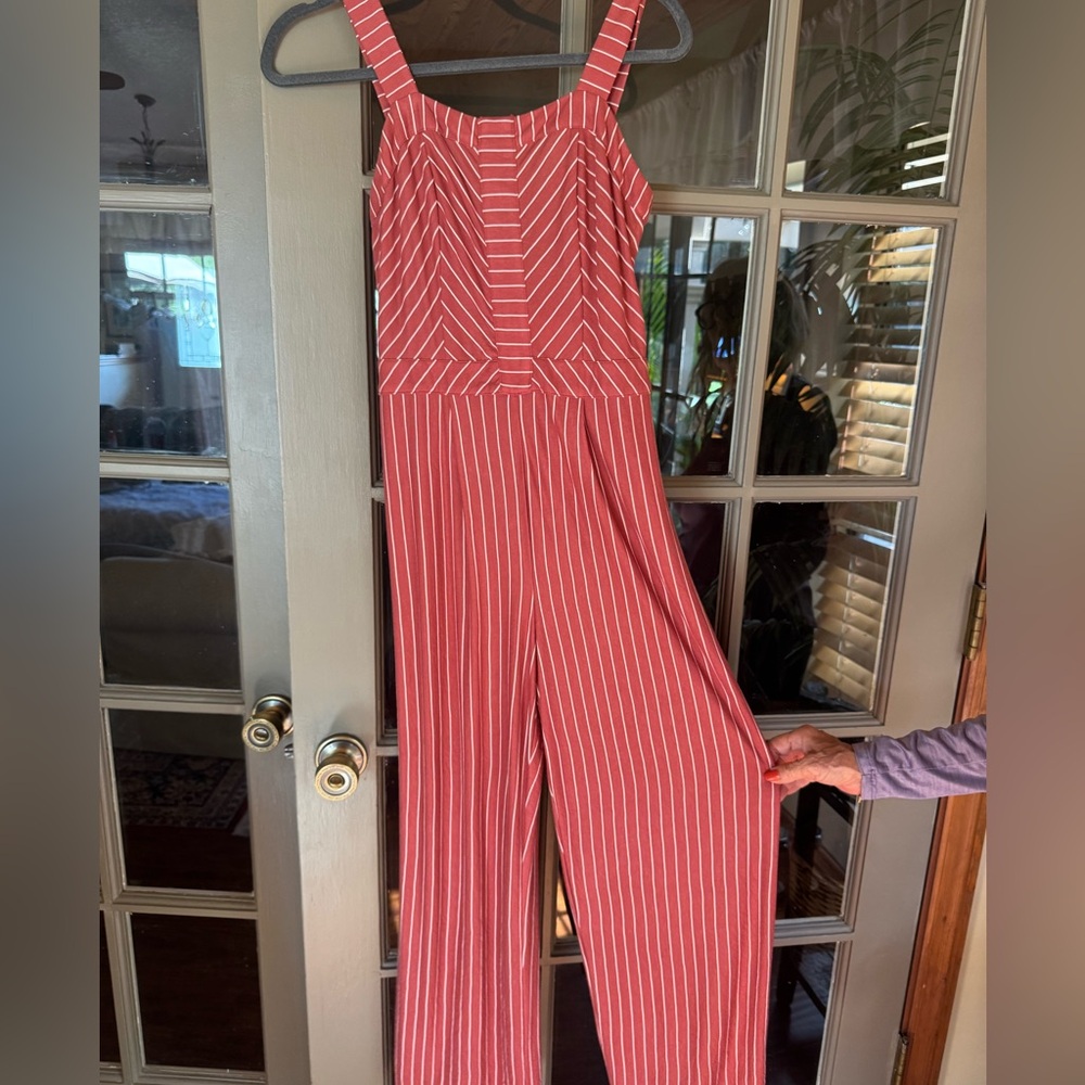 Skies Are Blue Coral Striped Jumpsuit